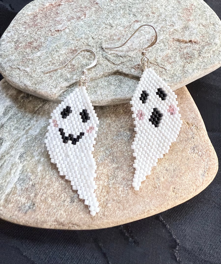 Spooky beadwork ghost Halloween earrings