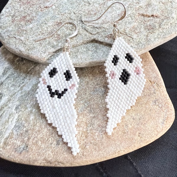 Spooky beadwork ghost Halloween earrings