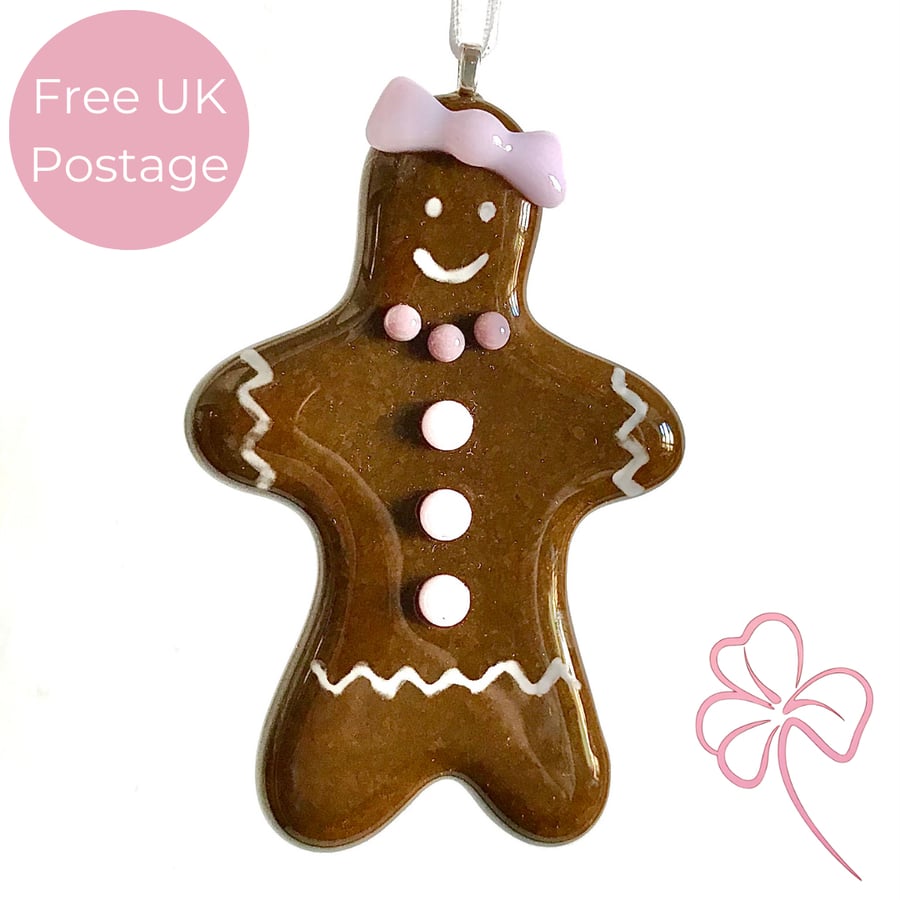 Medium Glass Gingerbread Lady Hanging Decoration