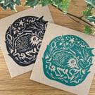 Winter Hedgehog Handprinted Greetings card 