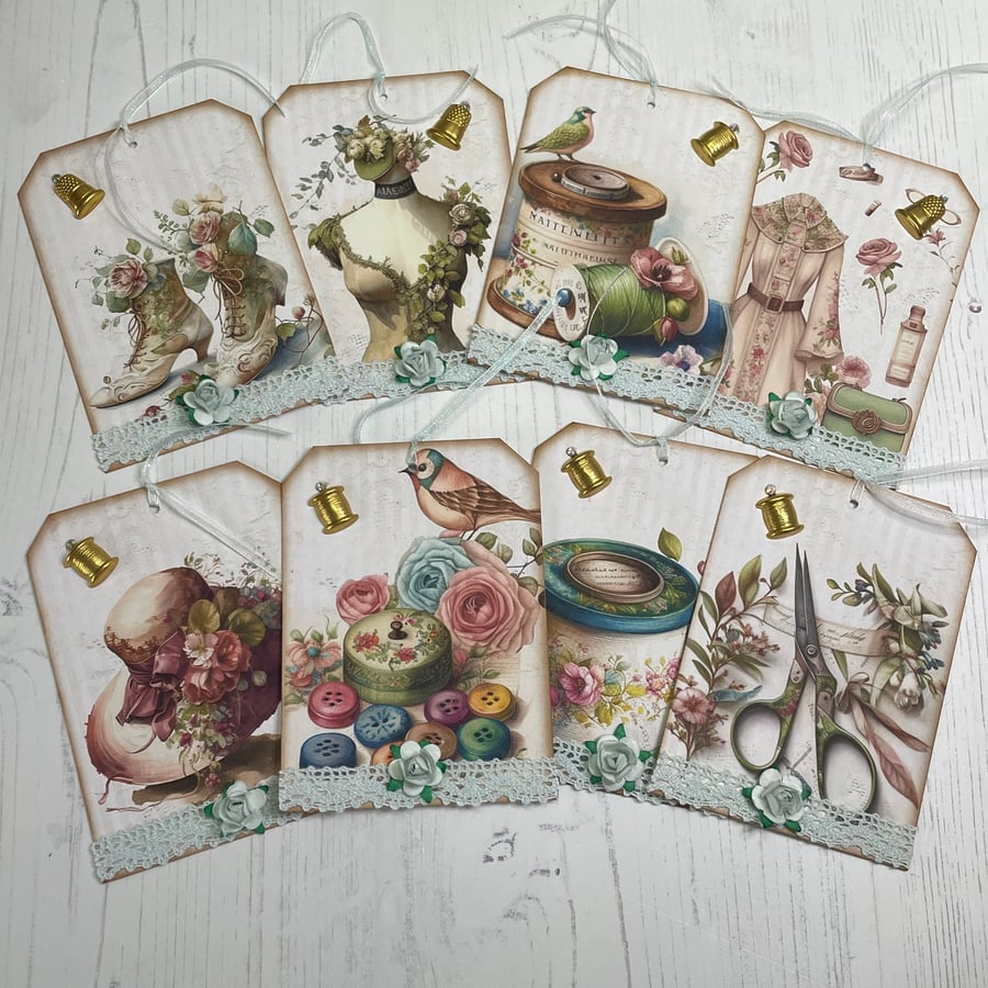 Sewing Tags - Set of 8 Vintage Style Fashion by Carolee Crafts PB12 - 0007