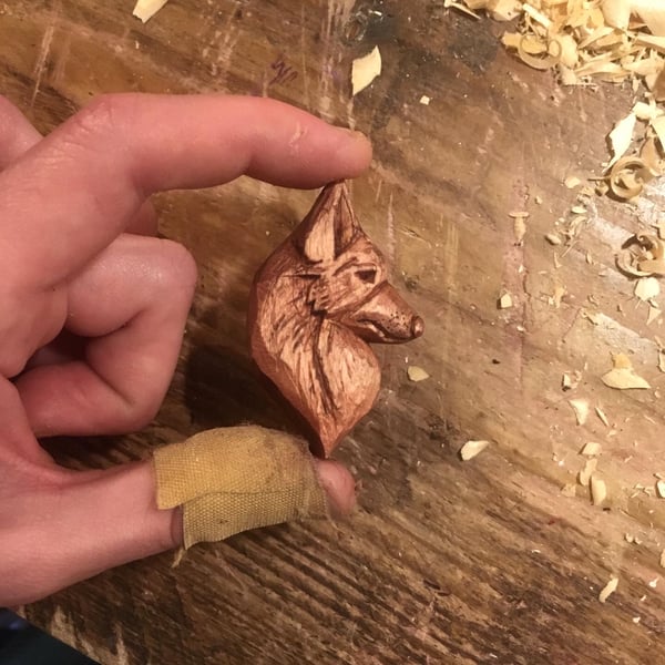 Hand Carved Fox Head Pendant 