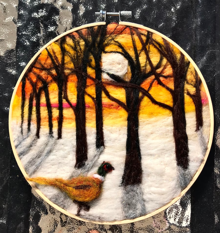 Pheasant needle felted picture 
