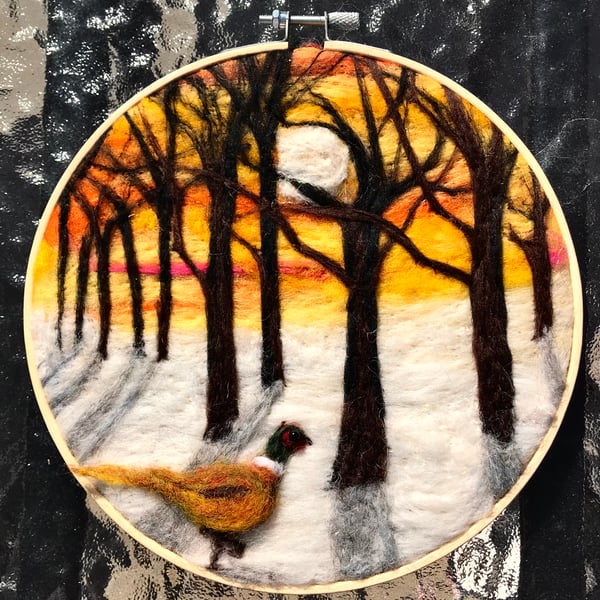 Pheasant needle felted picture 