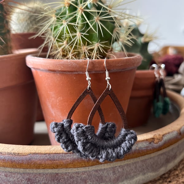 Crochet Teardrop ‘Folksy’ Granite Earrings