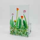 Fused glass tealight candle holder panel, tulips