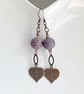 Lilac and bronze boho leaf earrings with lampwork beads - Image 2