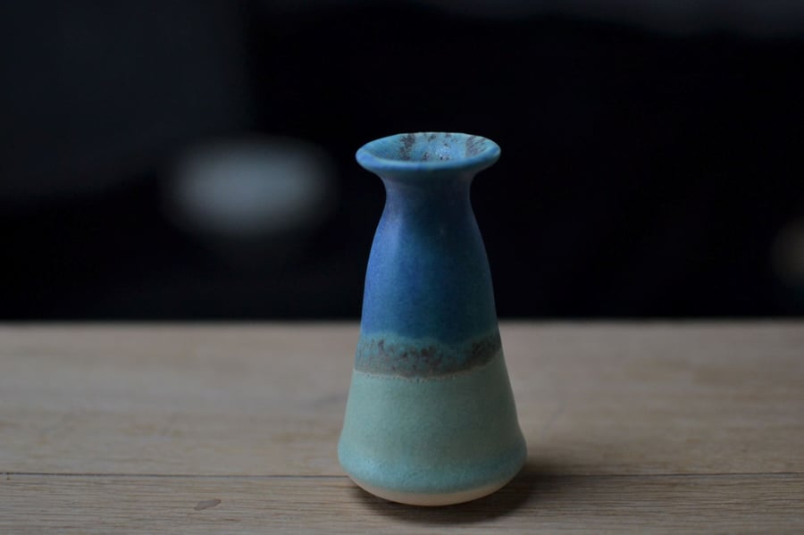 Small Ceramic flared Bud Vase - Skyline. Beautifully glazed in sea tones