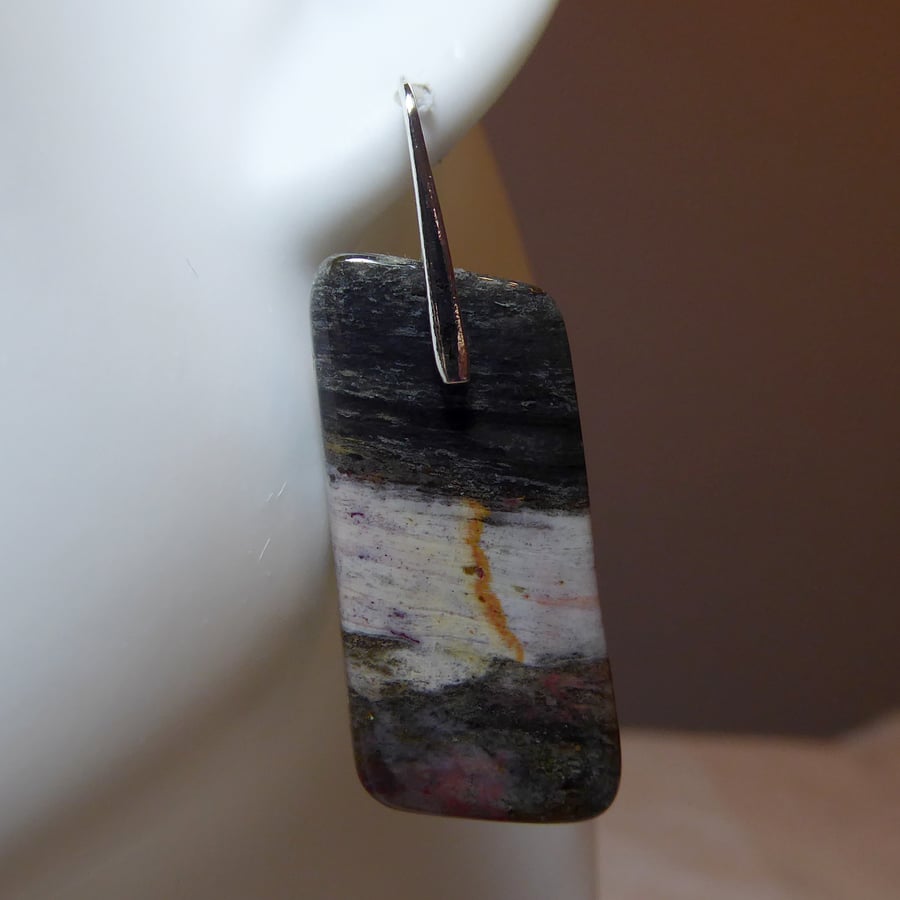 Pair of Sterling Silver & Ocean Jasper Gemstone Earrings