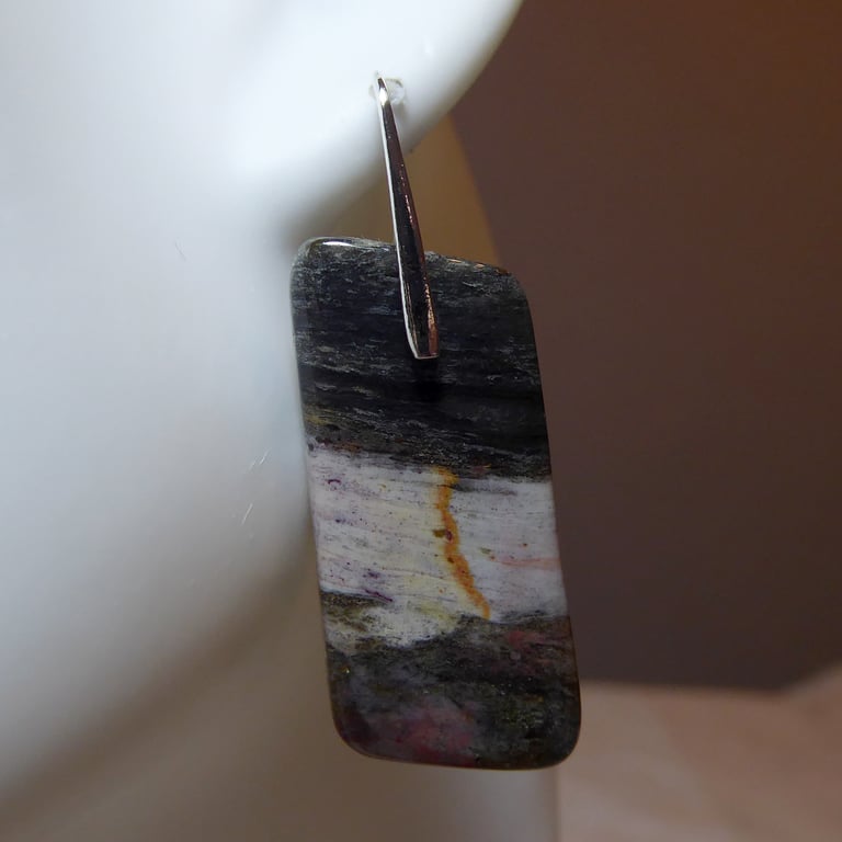 Pair of Sterling Silver & Ocean Jasper Gemstone Earrings