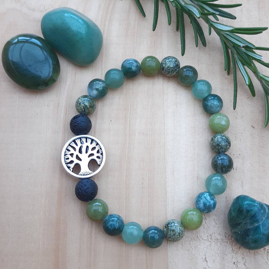 Green Crystal Tree of Life diffuser bracelet