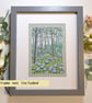 Little woodland with blue hydrangea, small original landscape drawing, wall art