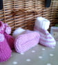 SALE Baby Girl's Hand Knitted Two Pair Pack Booties  3-9 months size - Image 2