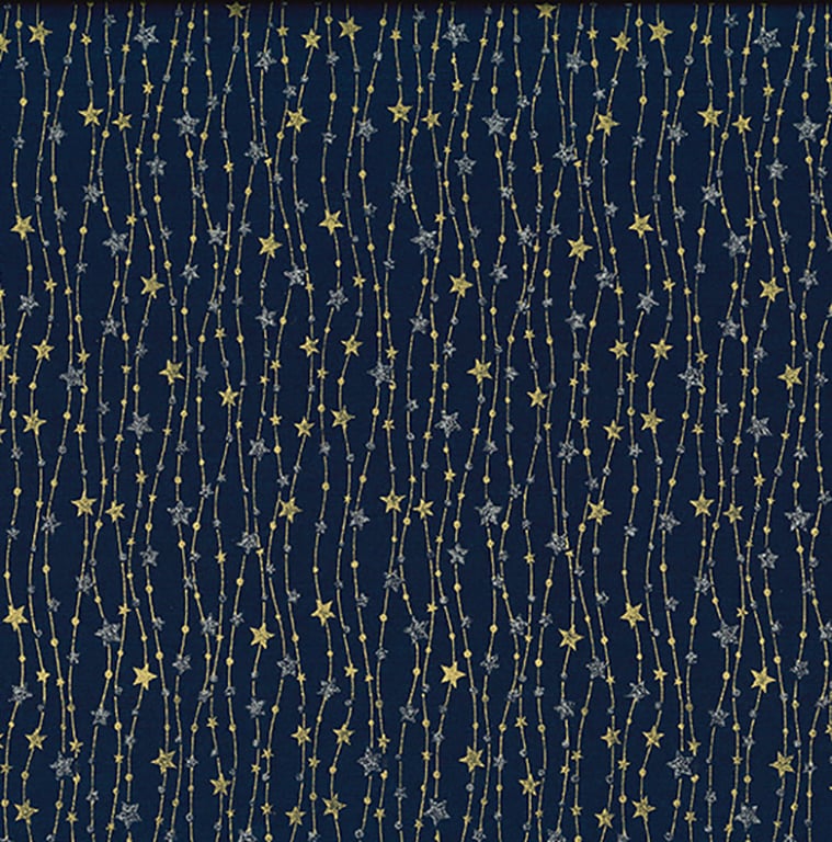 Christmas Fabric Gold Silver Glitter Stars Navy Cotton Craft Fabric - 1 Metre
