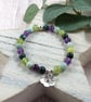 Gemstone Bracelet in Greens & Purple with Handmade Sterling Silver Flower Charm - Image 3