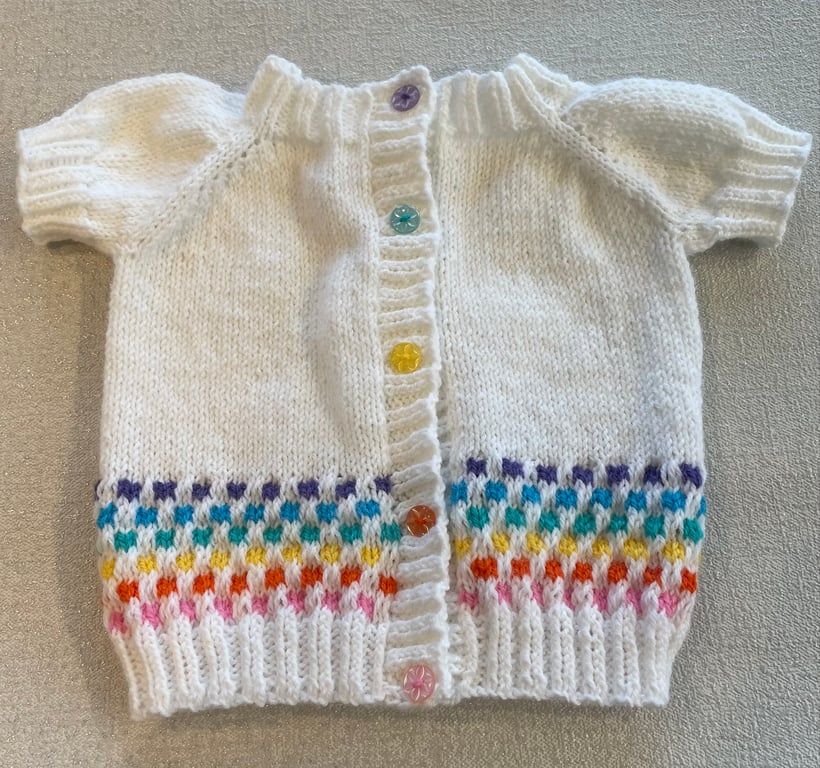 Short sleeve cardigan with rainbow coloured border