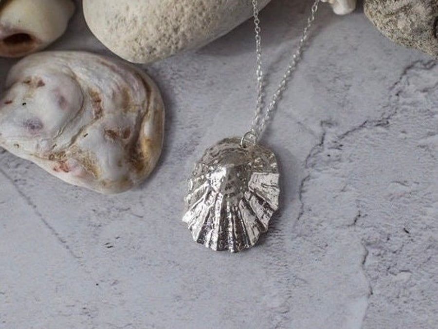 Statement Chunky Silver Limpet Shell Necklace, Fine Silver Shell Pendant