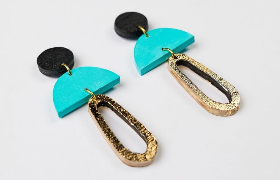 Turquoise and gold leaf statement earrings (The Thurslestone earrings)