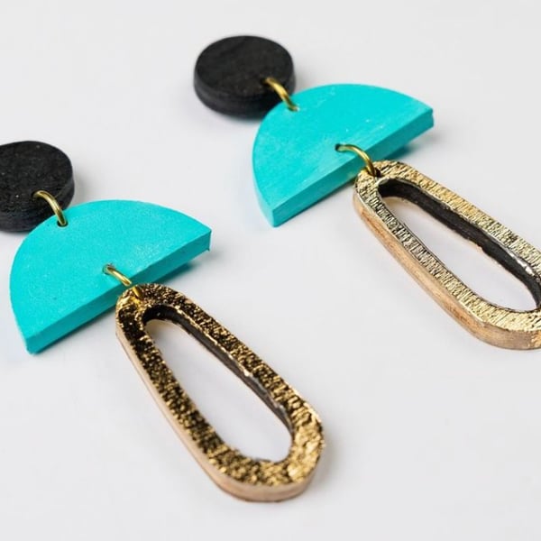 Turquoise and gold leaf statement earrings (The Thurslestone earrings)