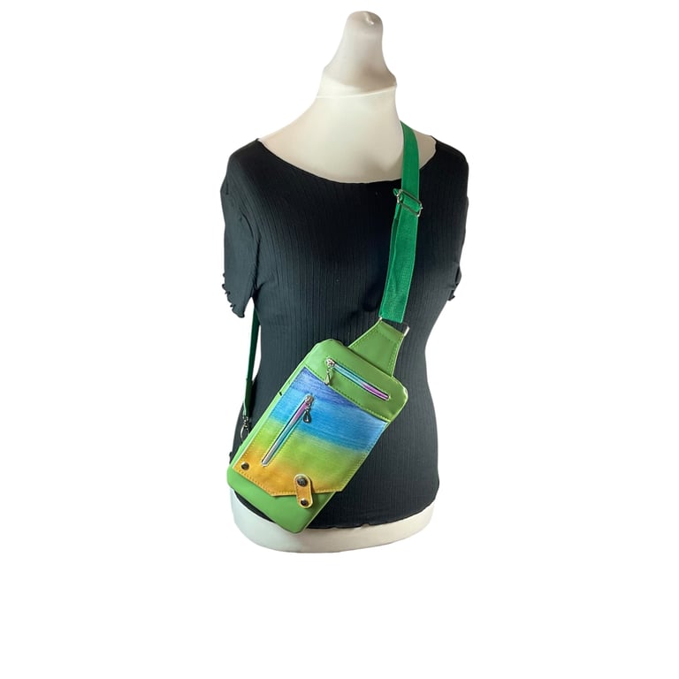 Handmade Leather rainbow Bag Women, soft sling crossbody