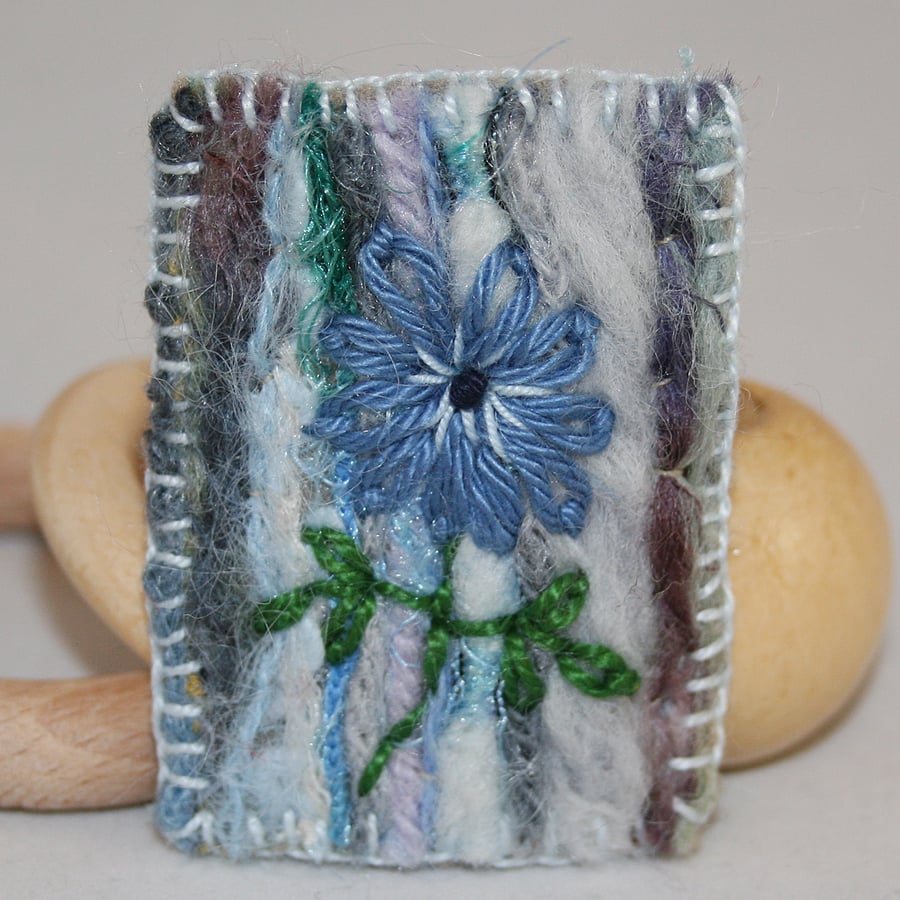 Embroidered Brooch - Blue Fantasy Flower
