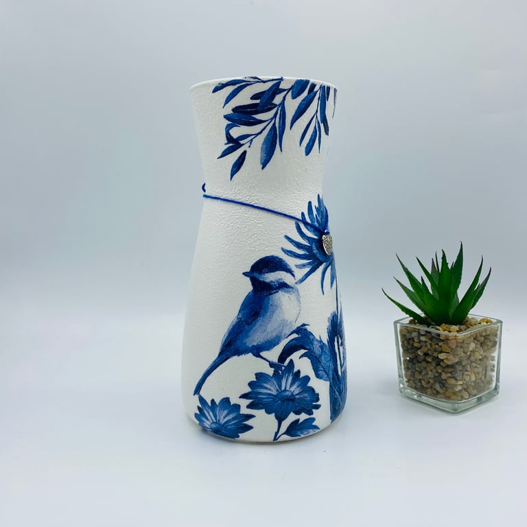 Decoupaged glass vase