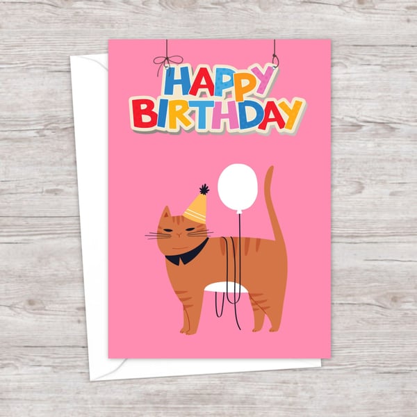 Party Cat Birthday Card: Cat Lover Greeting Card (705)