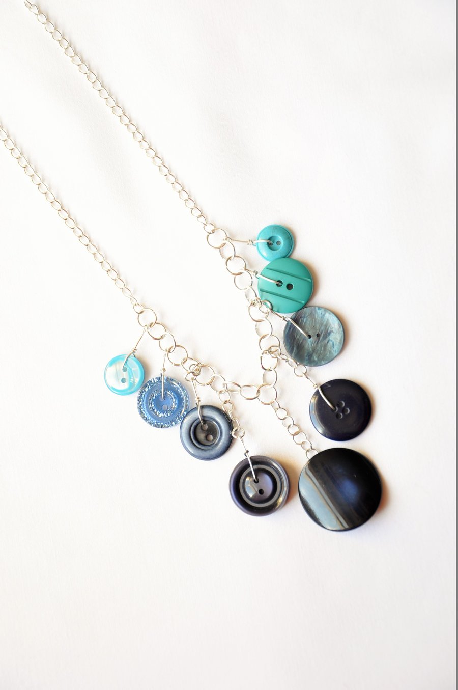 Blue button necklace, Chainmaille necklace, Something blue, Quirky necklace