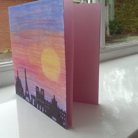 Sunset over Paris skyline card