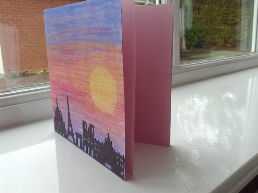 Sunset over Paris skyline card