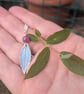 Pink blueberry leaf silver pendant and necklace - Image 1