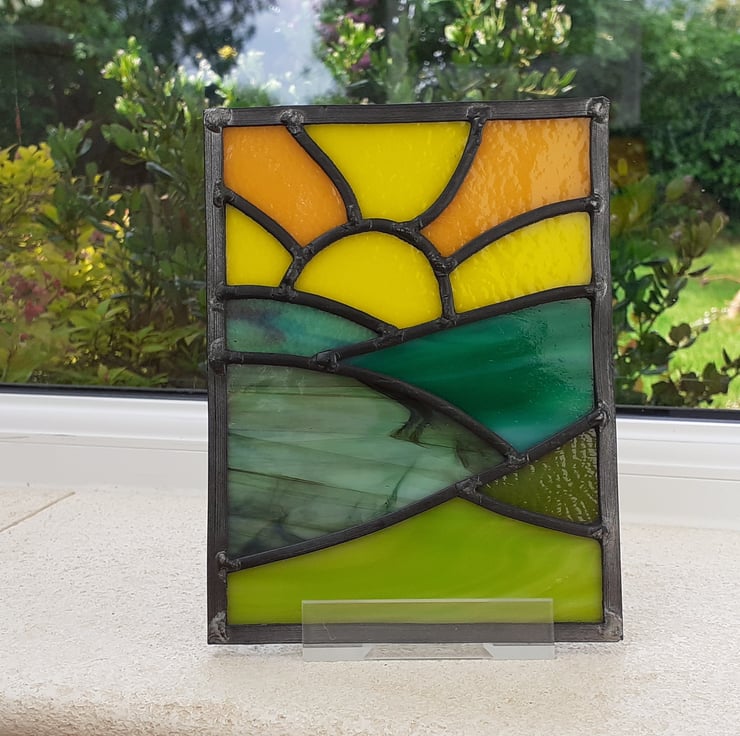 Leaded stained glass landscape panel Folksy
