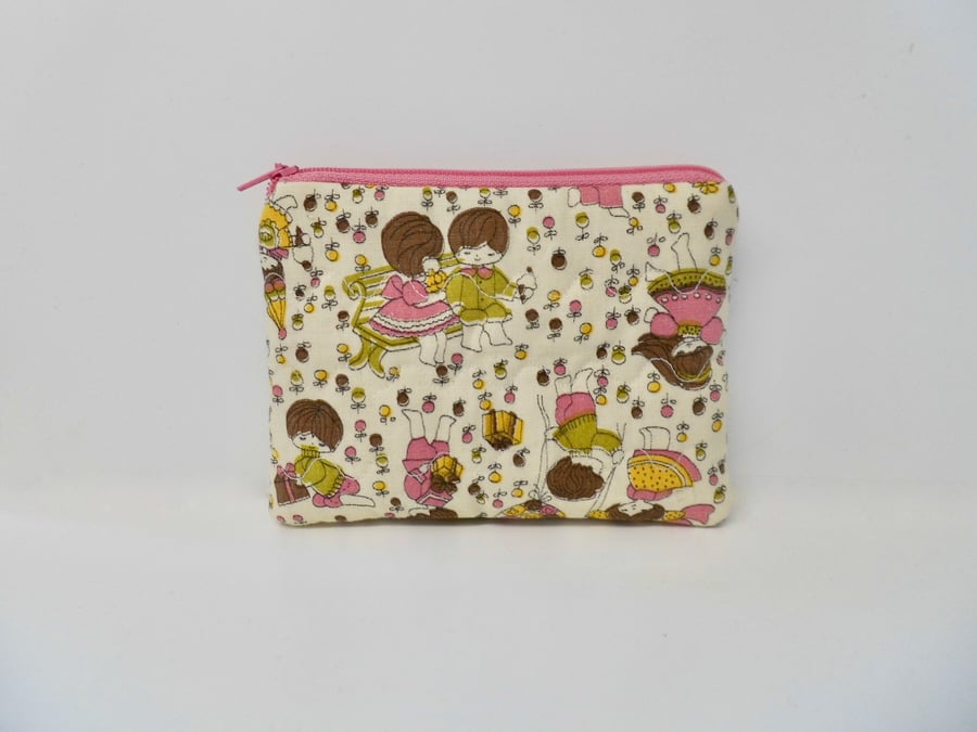 SOLD Coin purse cute children print pink