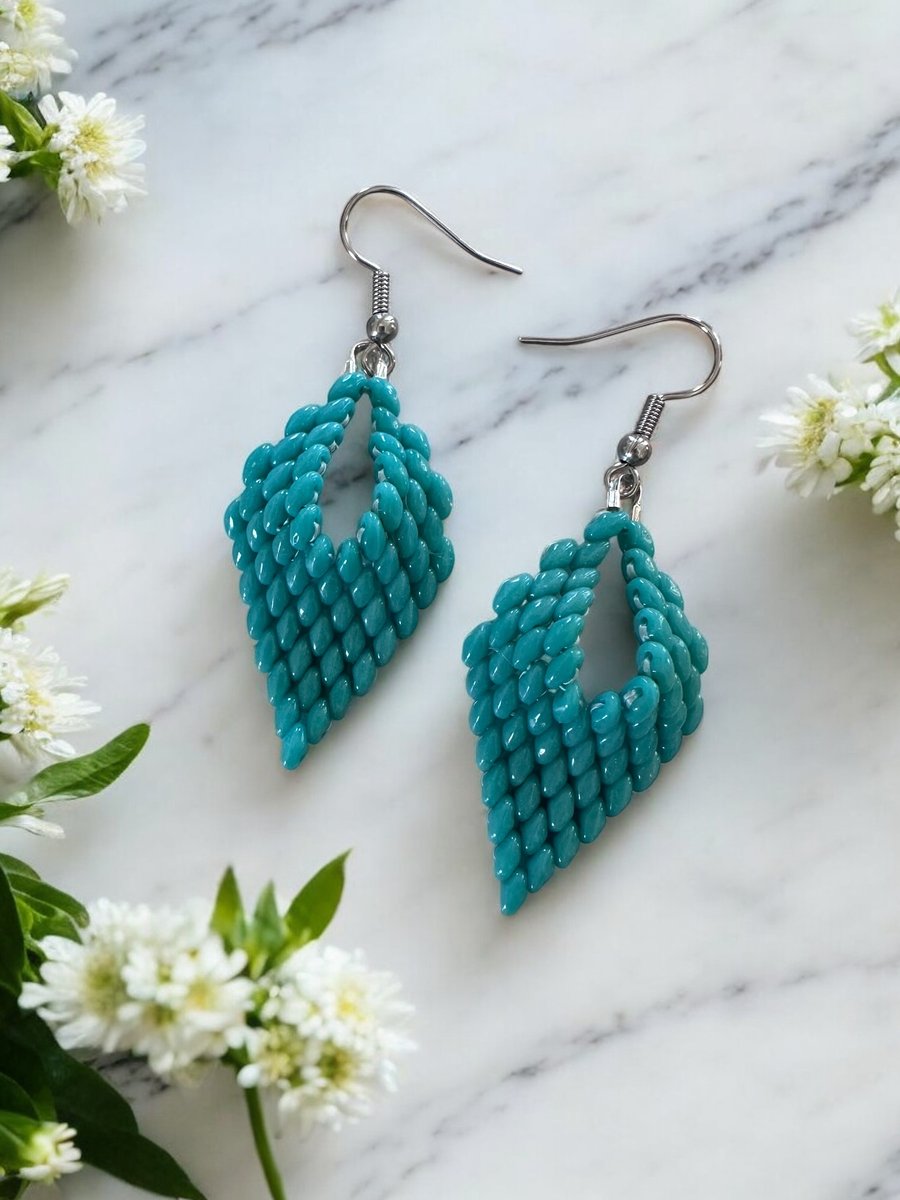 Leaf Drop Earrings - Turquoise Green