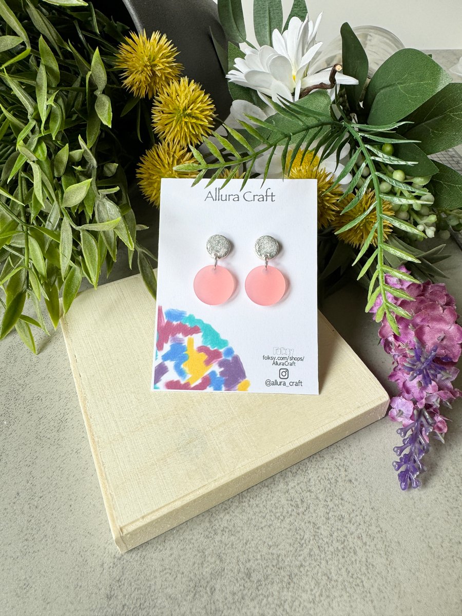 Silver Leaf and Frosted Pink Earring