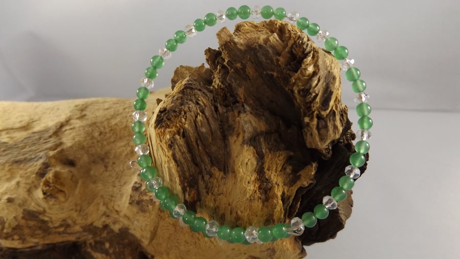 crystal memory wire bracelet with jade