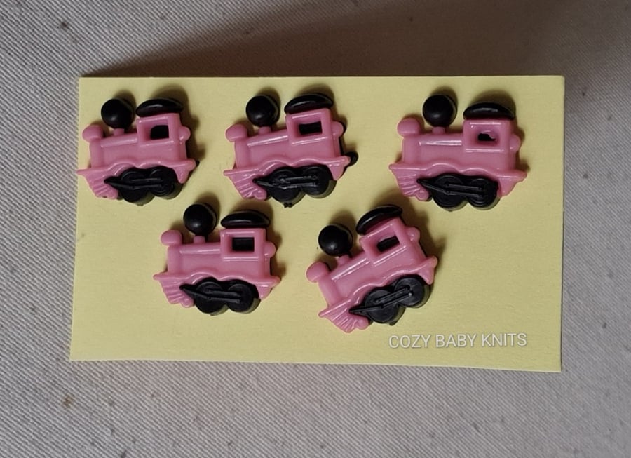 5 PINK TRAIN BUTTONS