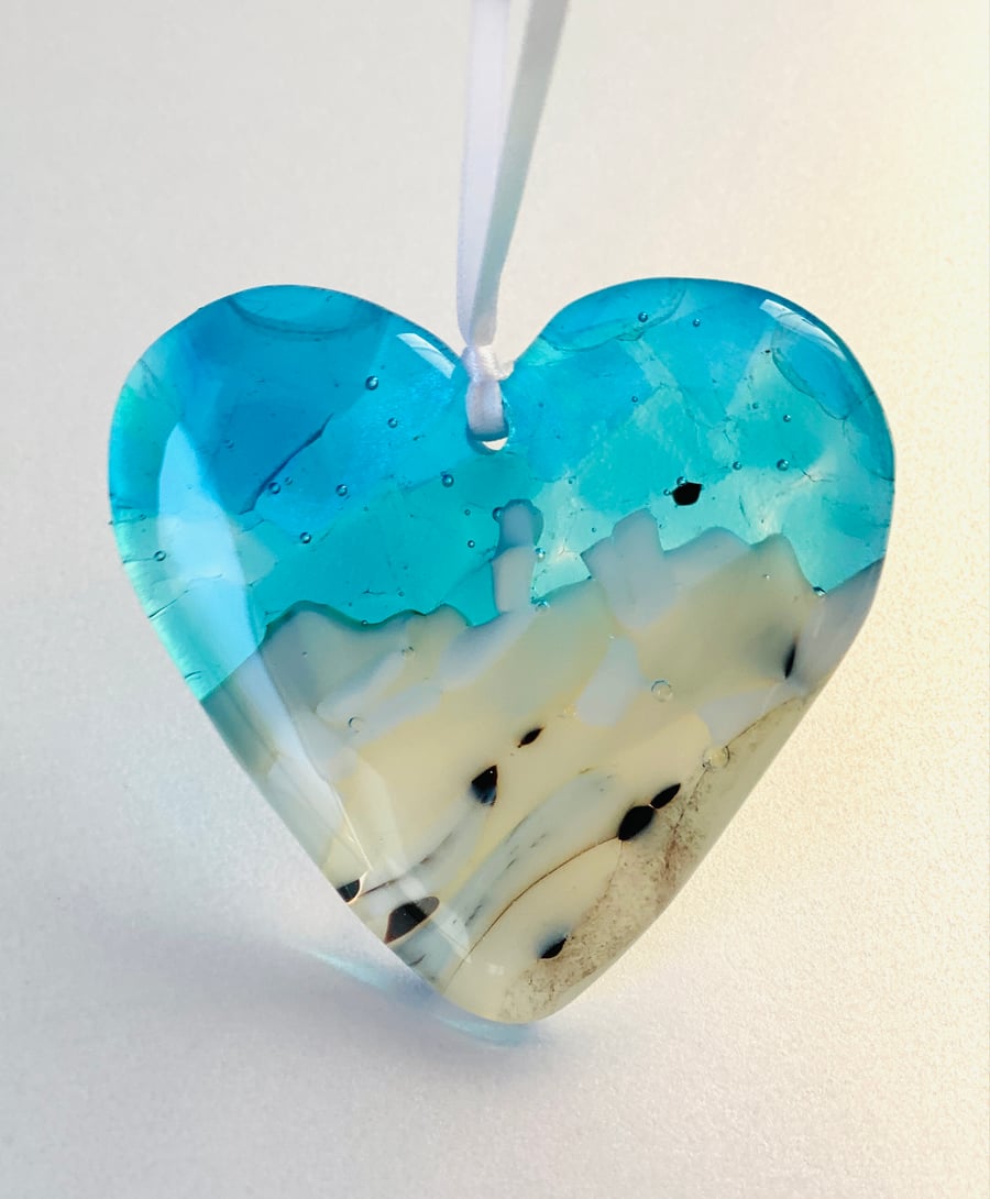 Sea inspired fused glass heart