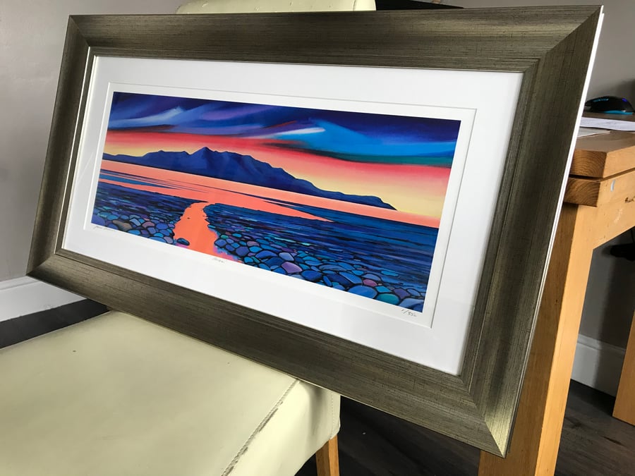 Framed Arran Red Sky ( panoramic)  Limited edition giclee print  Free PP (UK)