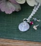 Silver Circle Birthstone Leaf Pendant, silver pendant with semi-precious beads - Image 2