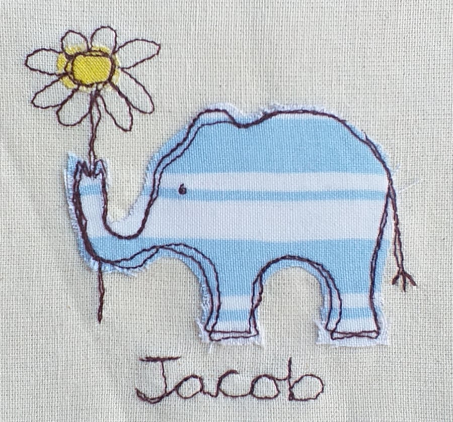 Personalised Embroidered Elephant New Baby Card