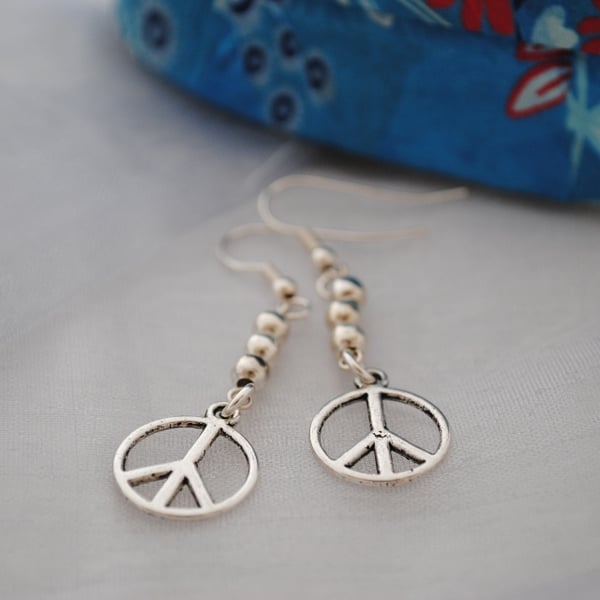 Silver peace earrings