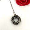 Antique Black Iron Hammered Six Ring Pendant Necklace for 6th Anniversary Gift.