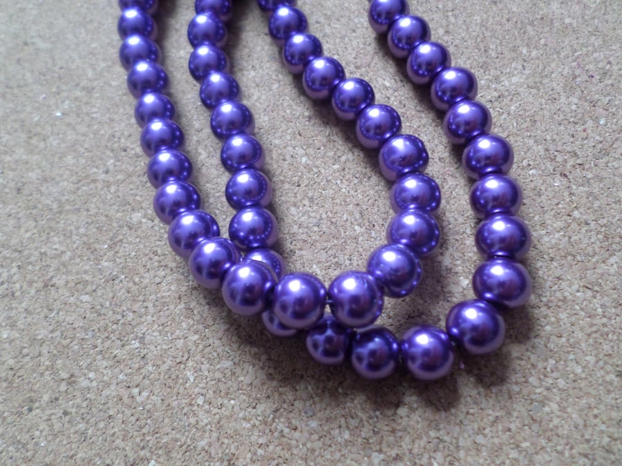 50 x Glass Pearl Beads - Round - 8mm - Purple