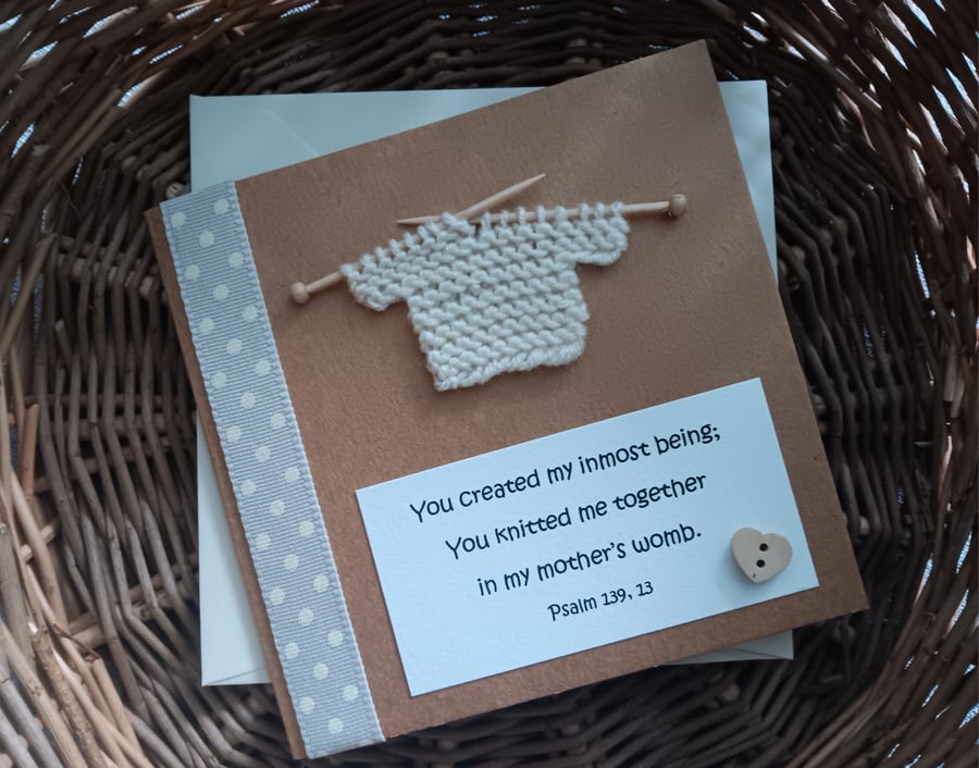 Unisex New Baby Card with Psalm 139 Text Size 5" x 5" 