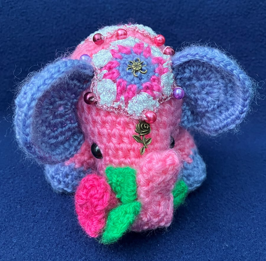 Decorated Elephant Dark Pink rose - Special Keepsake Gift