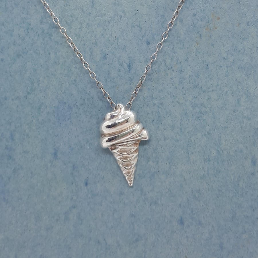 Fine silver ice cream cone necklace
