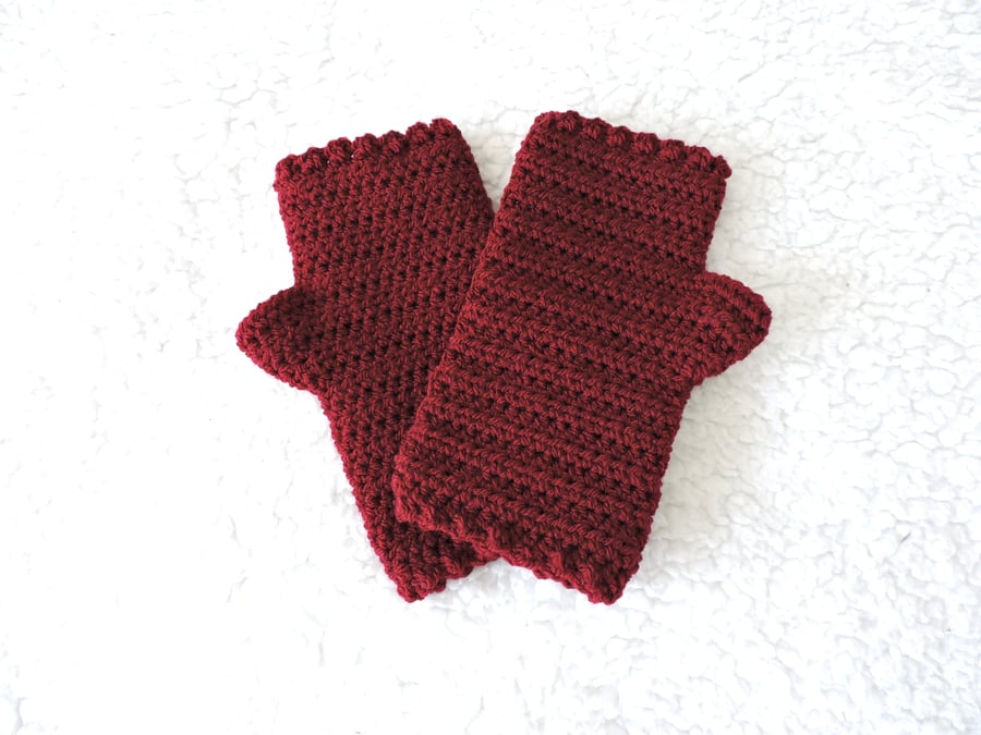 Sale Fingerless Mitts Adults Claret Red