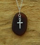 Beach glass pendant with silver cross - Image 3