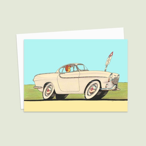 Sixties Nostalgia Greetings Card: Hand Drawn Pencil Artwork - Blank Inside (308)